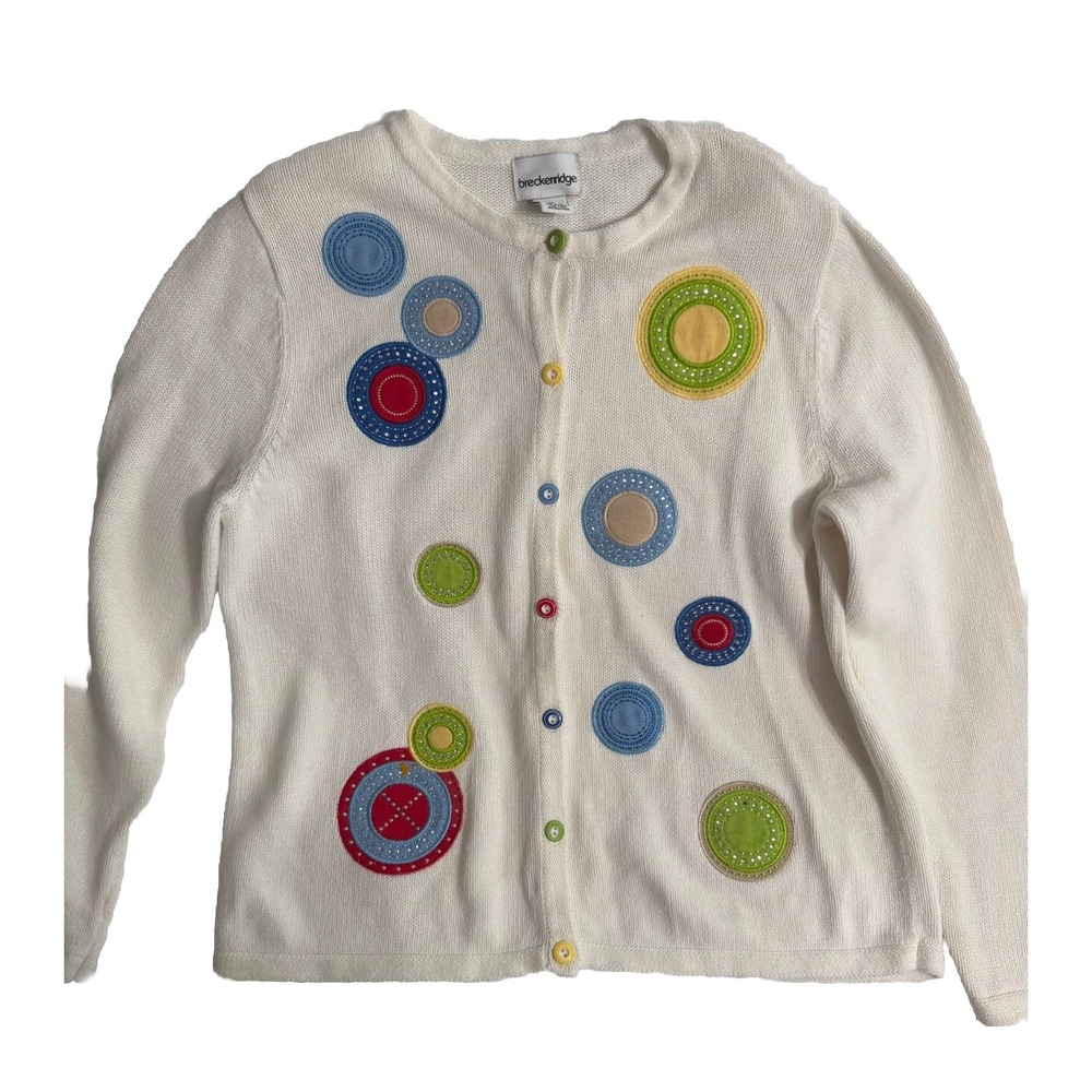 VTG Breckenridge Women's Knit Cardigan Embroidered & Appliqué Circles Size M